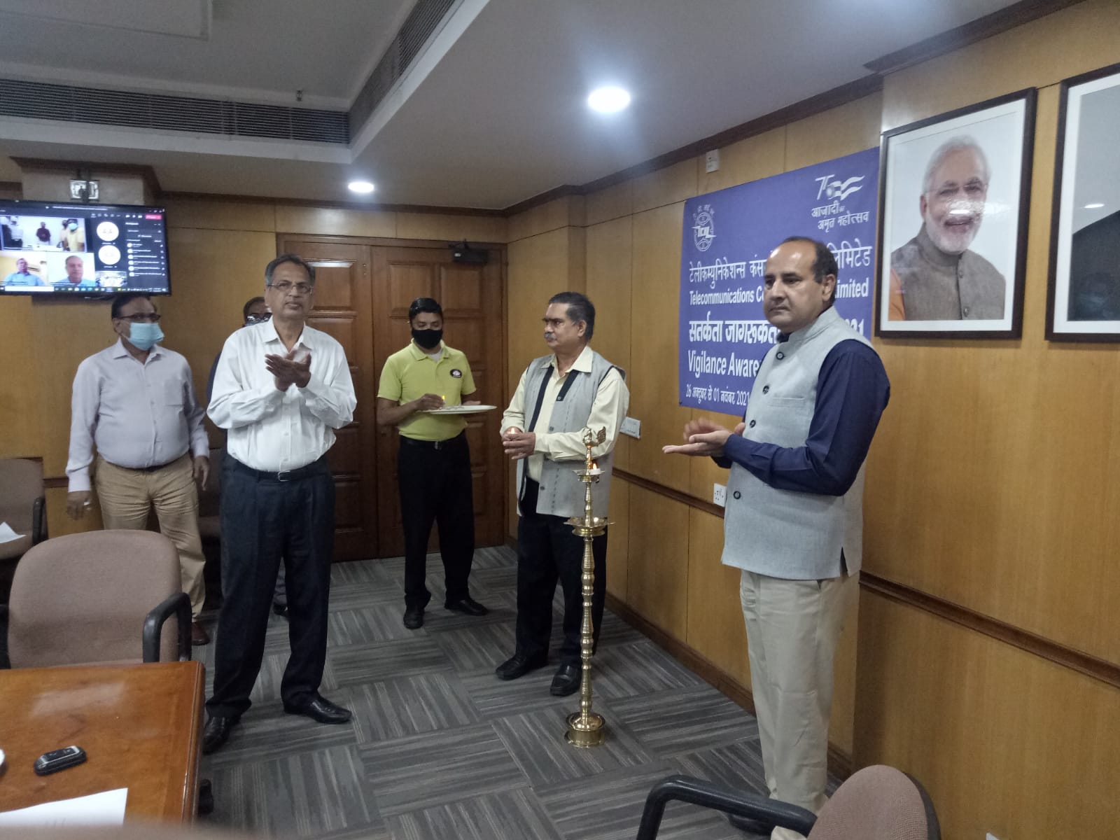 Inauguration of Vigilance awareness week 2021 in TCIL by Sh Sanjeev Kumar , CMD TCIL, Sh Narendra Jain, Dir(F) , TCIL and Sh Sanjeev Kr Kesari, CVO TCIL, by lighting the ceremonial lamp .Vigilance Awareness week was celebrated in TCIL from 26 October 2021 to 01 November 2021. Inauguration of Vigilance awareness week 2021 in TCIL by Sh Sanjeev Kumar , CMD TCIL, Sh Narendra Jain, Dir(F) , TCIL and Sh Sanjeev Kr Kesari, CVO TCIL, by lighting the ceremonial lamp .Vigilance Awareness week was celebrated in TCIL from 26 October 2021 to 01 November 2021.